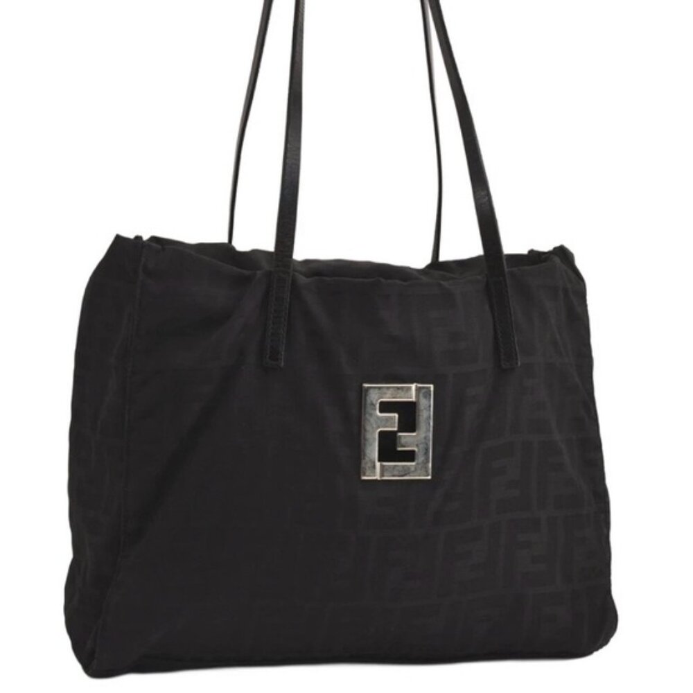 Fendi Zucca Black Nylon Tote Leather Handles